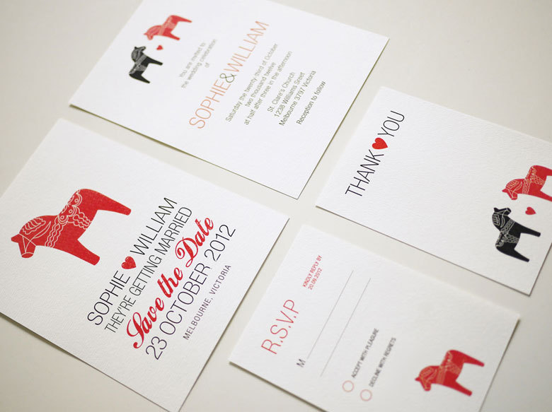 Scandinavian Dala Horse - Wedding Stationery Set (printable) - Set Of 4