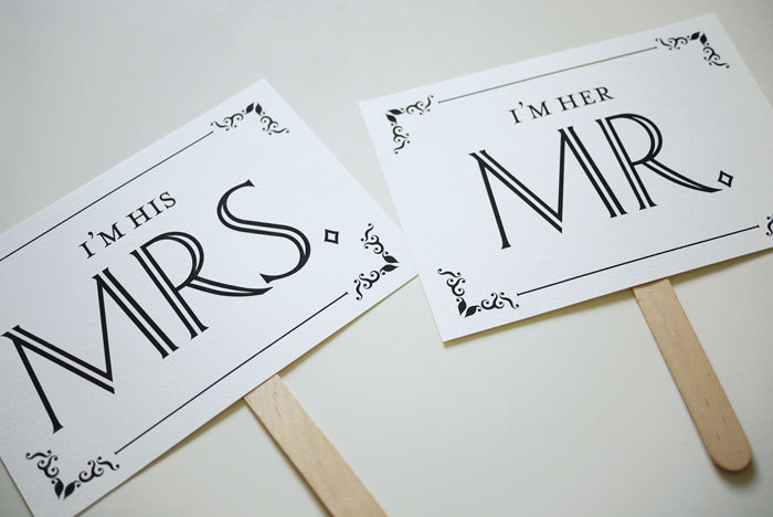 Mr And Mrs - Thank You - Double Sided Photo Props Signs (printable)