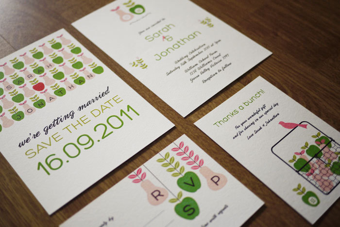 Apples & Pears - Wedding Stationery Set (printable) - Set Of 4
