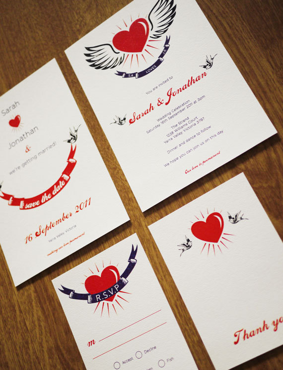 Retro Tattoo - Wedding Invitation Set (printable) - Set Of 4